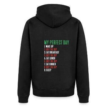 Ma journée crypto parfaite - Veste à capuche bio Premium Unisexe - noir - Dos - Nico (187cm)