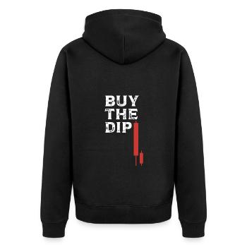 Buy the Red Crypto dip - Unisex Premium Organic Zip Hoodie - black - Back - Nico (187cm)