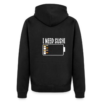 Sushi Schwache Batterie - Unisex Premium Bio Zip Hoodie - Schwarz - Hinten - Nico (187cm)