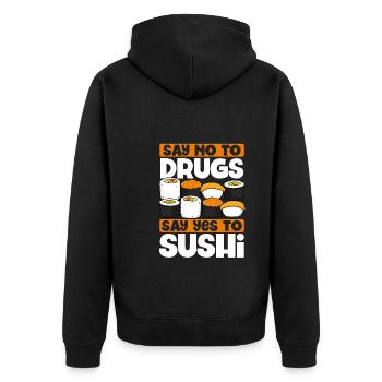 Sag Ja Zu Sushi - Unisex Premium Bio Zip Hoodie - Schwarz - Hinten - Nico (187cm)
