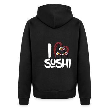 Ich Liebe Sushi - Unisex Premium Bio Zip Hoodie - Schwarz - Hinten - Nico (187cm)