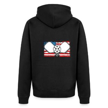 Batte de pickleball sur un drapeau américain - Veste à capuche bio Premium Unisexe - noir - Dos - Nico (187cm)