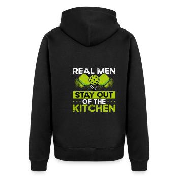 Les vrais hommes restent loin de la cuisine - Veste à capuche bio Premium Unisexe - noir - Dos - Nico (187cm)