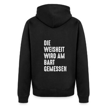 Weisheit Wird Am Bart Gemessen - Unisex Premium Bio Zip Hoodie - Schwarz - Hinten - Nico (187cm)