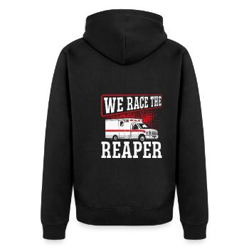 A race against the Grim Reaper - Unisex Premium Organic Zip Hoodie - black - Back - Nico (187cm)