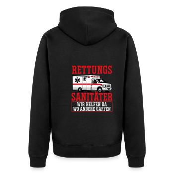 Wir Helfen, Wo Andere Gaffen - Unisex Premium Bio Zip Hoodie - Schwarz - Hinten - Nico (187cm)