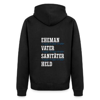Ehemann Vater Sanitäter Held - Unisex Premium Bio Zip Hoodie - Schwarz - Hinten - Nico (187cm)