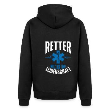 Retter Mit Herz Und Leidenschaft - Unisex Premium Bio Zip Hoodie - Schwarz - Hinten - Nico (187cm)