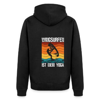 Wingsurfing Mann - Unisex Premium Bio Zip Hoodie - Schwarz - Hinten - Nico (187cm)