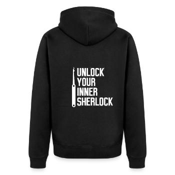 Schalte Deinen Inneren Sherlock Frei - Unisex Premium Bio Zip Hoodie - Schwarz - Hinten - Nico (187cm)