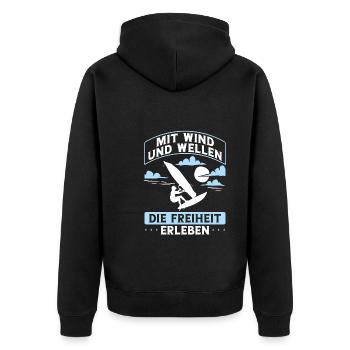 Erleben Sie Freiheit Mit Wind Und Wellen - Unisex Premium Bio Zip Hoodie - Schwarz - Hinten - Nico (187cm)