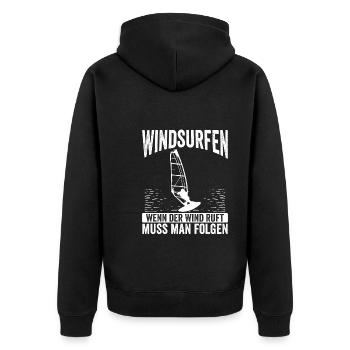 Windsurfen, Wenn Der Wind Ruft - Unisex Premium Bio Zip Hoodie - Schwarz - Hinten - Nico (187cm)