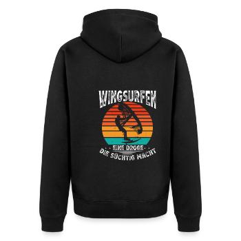 Wingsurfing Macht Mich Süchtig - Unisex Premium Bio Zip Hoodie - Schwarz - Hinten - Nico (187cm)