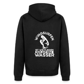 Wingsurfing Wie Fliegen Auf Dem Wasser - Unisex Premium Bio Zip Hoodie - Schwarz - Hinten - Nico (187cm)