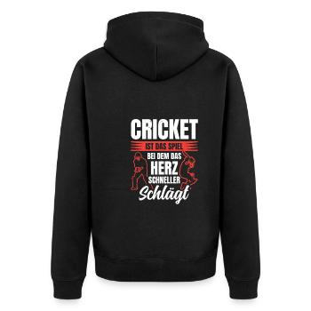Cricket, Das Das Herz Höher Schlagen - Unisex Premium Bio Zip Hoodie - Schwarz - Hinten - Nico (187cm)
