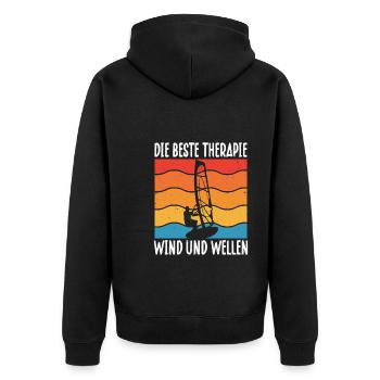 Die Beste Therapie Wind Und Wellen - Unisex Premium Bio Zip Hoodie - Schwarz - Hinten - Nico (187cm)