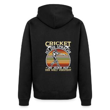 Cricket Ist Die Sprache - Unisex Premium Bio Zip Hoodie - Schwarz - Hinten - Nico (187cm)