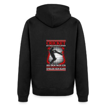 Cricket Das Einzige Spiel - Unisex Premium Bio Zip Hoodie - Schwarz - Hinten - Nico (187cm)