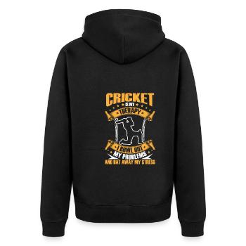 Cricket Das Einzige Spiel - Unisex Premium Bio Zip Hoodie - Schwarz - Hinten - Nico (187cm)