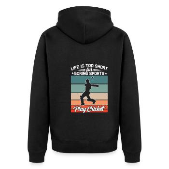 Das Leben Ist Zu Kurz Für Langweiligen - Unisex Premium Bio Zip Hoodie - Schwarz - Hinten - Nico (187cm)