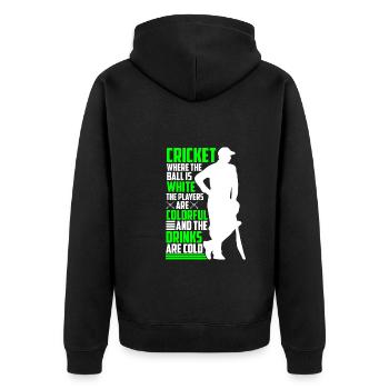 Cricket, Bei Dem Der Ball Weiß Ist - Unisex Premium Bio Zip Hoodie - Schwarz - Hinten - Nico (187cm)