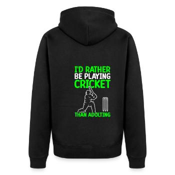 Ich Würde Lieber Cricket Spielen Als - Unisex Premium Bio Zip Hoodie - Schwarz - Hinten - Nico (187cm)