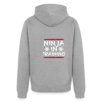 Ninja en formation - Veste à capuche bio Premium Unisexe - gris chiné - Dos - Nico (187cm)