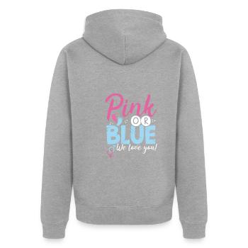Rosa Oder Blau, Wir Lieben Dich - Unisex Premium Bio Zip Hoodie - Grau meliert - Hinten - Nico (187cm)