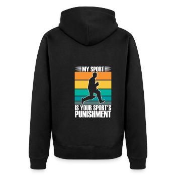 Mein Sport Ist Deine Sportliche Strafe - Unisex Premium Bio Zip Hoodie - Schwarz - Hinten - Nico (187cm)