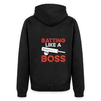 Schlagen Wie Ein Chef - Unisex Premium Bio Zip Hoodie - Schwarz - Hinten - Nico (187cm)