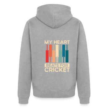 Mon cœur bat pour le cricket - Veste à capuche bio Premium Unisexe - gris chiné - Dos - Nico (187cm)