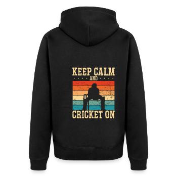 Ruhe Bewahren Und Cricket Anziehen - Unisex Premium Bio Zip Hoodie - Schwarz - Hinten - Nico (187cm)