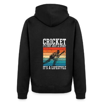 Cricket Ist Ein Lebensstil - Unisex Premium Bio Zip Hoodie - Schwarz - Hinten - Nico (187cm)