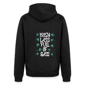 Irish Lass full of impudence - Unisex Premium Organic Zip Hoodie - black - Back - Nico (187cm)