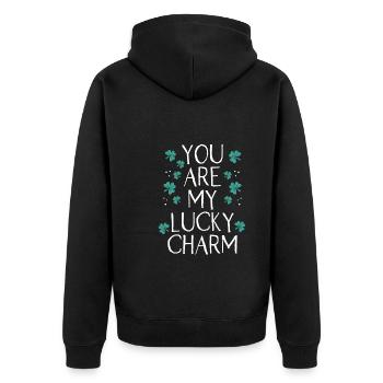 You are my green lucky charm - Unisex Premium Organic Zip Hoodie - black - Back - Nico (187cm)