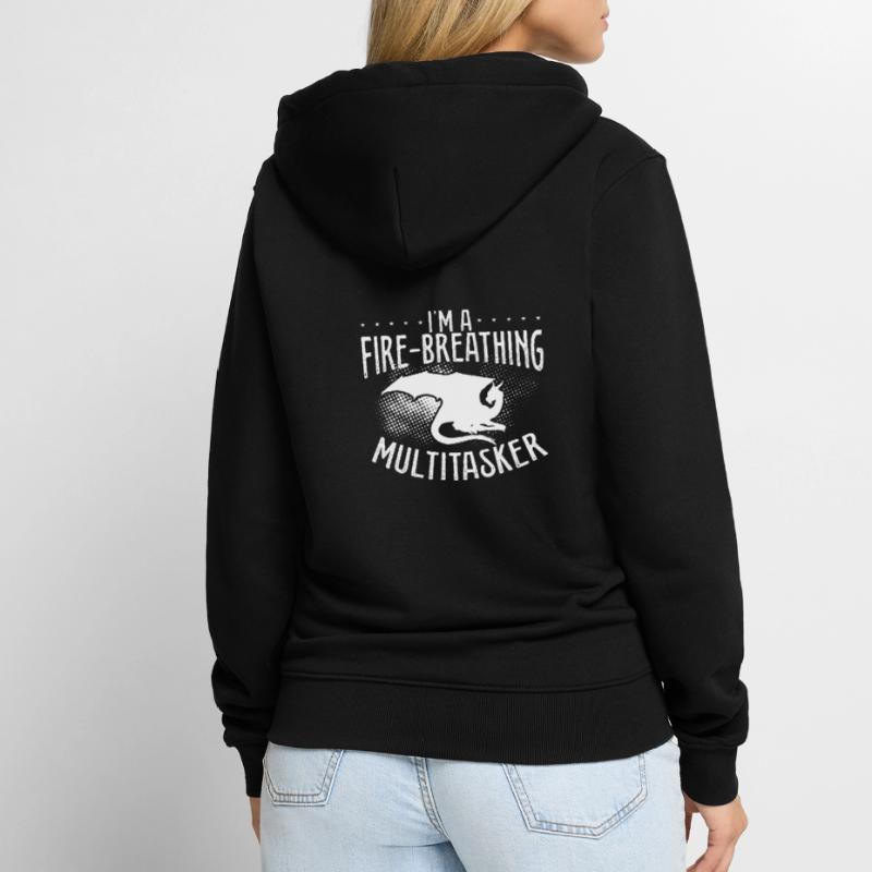 Ich Bin Ein Feuerspeiender Multitasker Unisex Premium Bio Zip Hoodie