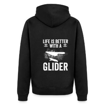 Mit Einem Gleiter Ist Das Leben besser - Unisex Premium Bio Zip Hoodie - Schwarz - Hinten - Nico (187cm)