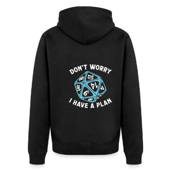Keine Sorge, Ich Habe Einen Plan - Unisex Premium Bio Zip Hoodie - Schwarz - Hinten - Nico (187cm)