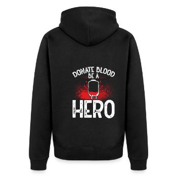 Spende Blut, Sei Ein Held - Unisex Premium Bio Zip Hoodie - Schwarz - Hinten - Nico (187cm)