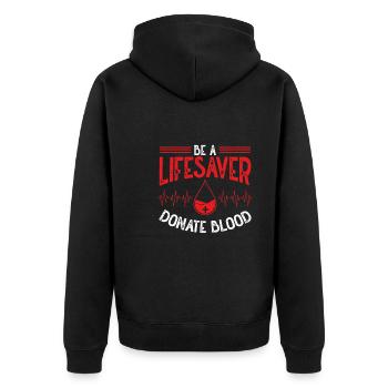Sei Ein Lebensretter - Unisex Premium Bio Zip Hoodie - Schwarz - Hinten - Nico (187cm)