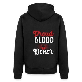 Stolzer Blutspender - Unisex Premium Bio Zip Hoodie - Schwarz - Hinten - Nico (187cm)