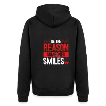 Sei Der Grund, Warum Jemand Lächelt - Unisex Premium Bio Zip Hoodie - Schwarz - Hinten - Nico (187cm)