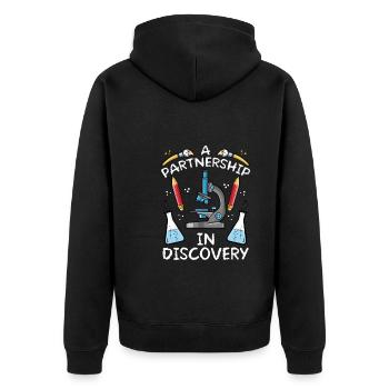 A Partnership In Discovery - Unisex Premium Organic Zip Hoodie - black - Back - Nico (187cm)