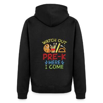 Pass Auf Die Vorschule Auf, Hier Komme - Unisex Premium Bio Zip Hoodie - Schwarz - Hinten - Nico (187cm)