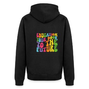 Education is your door to the future - Unisex Premium Organic Zip Hoodie - black - Back - Nico (187cm)