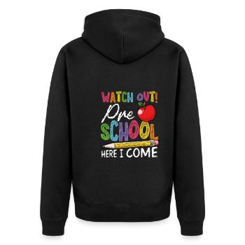 Preschoo Herel I'm coming; - Unisex Premium Organic Zip Hoodie - black - Back - Nico (187cm)
