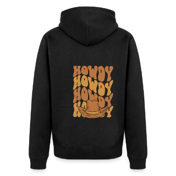Hallo Cowboy In Schwarz - Unisex Premium Bio Zip Hoodie - Schwarz - Hinten - Nico (187cm)