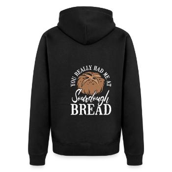 You really had me at sourdough - Unisex Premium Organic Zip Hoodie - black - Back - Nico (187cm)