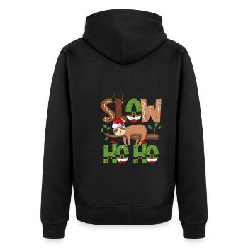 Langsames Faultier Ho Ho - Unisex Premium Bio Zip Hoodie - Schwarz - Hinten - Nico (187cm)