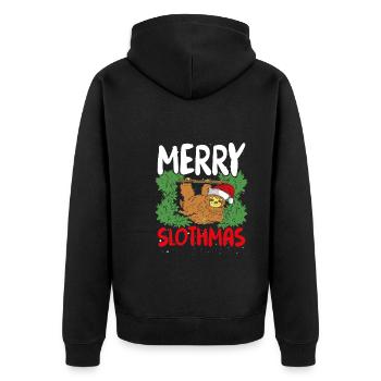 Weihnachtsfaultier Mit Roter Mütze - Unisex Premium Bio Zip Hoodie - Schwarz - Hinten - Nico (187cm)